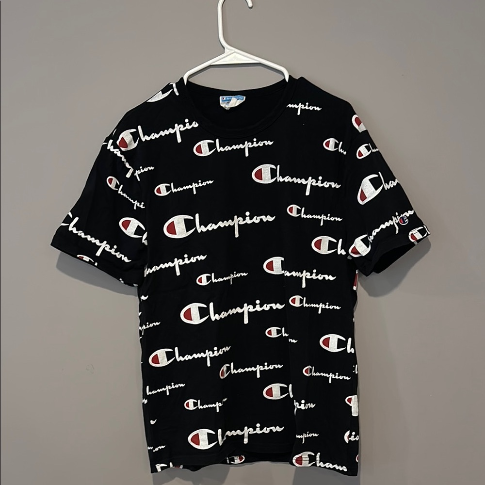 Champion Black and White w/ Red Accents Logo Tee